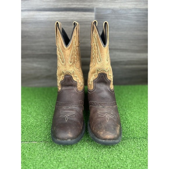 Old West Youth Kids Size 2.5M Shoes Brown Black Leather Western Cowboy Boot - Picture 4 of 6